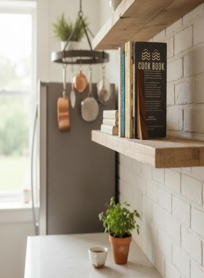 TILISMA Walnut Bookends for Shelves | Wooden Book Ends for Shelves | Sturdy Book Holders, Stoppers with Metal Base for Bookshelves | Slick Decorative Bookends Stands Firmly on Bookshelf (Pair) - Image 4