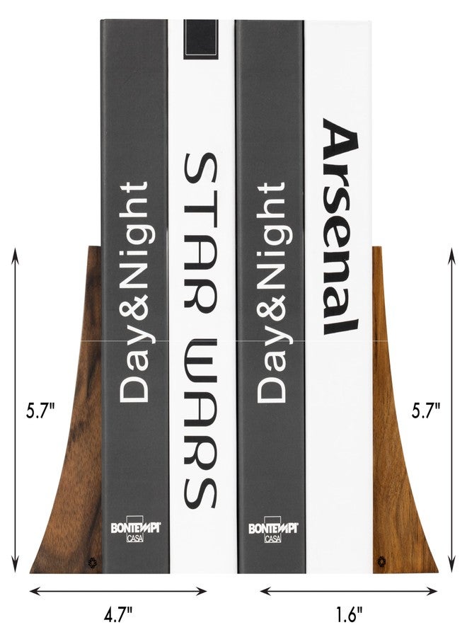 TILISMA Walnut Bookends for Shelves | Wooden Book Ends for Shelves | Sturdy Book Holders, Stoppers with Metal Base for Bookshelves | Slick Decorative Bookends Stands Firmly on Bookshelf (Pair) - Image 2