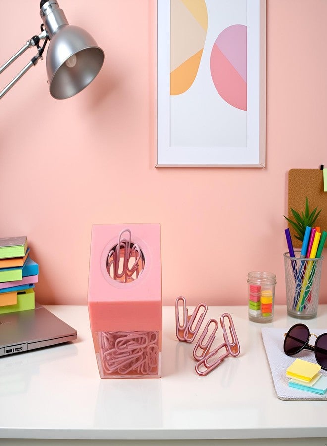 WaigN Pink Magnetic Paper Cilp Dispenser Holder Clear Acrylic Organizers with Magnetic Top for Desk Cute Office Binder Clip, Desk Supplies, Paper Clip Holders - Image 5