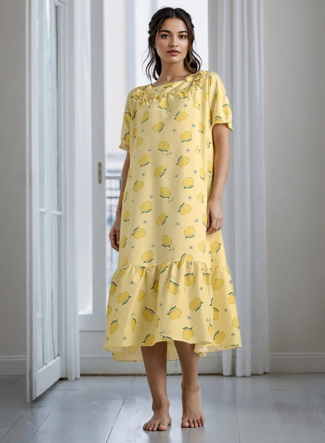 Aadaraya Printed Square Neck Night Dress