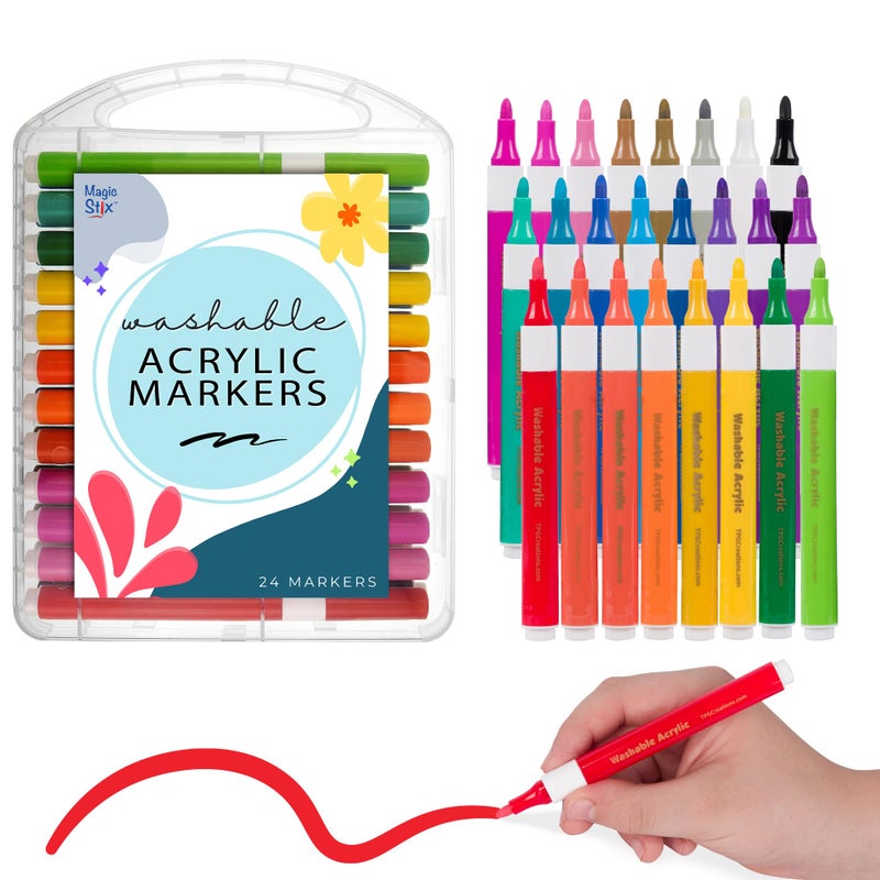 The Pencil Grip Magic Stix Washable Acrylic Markers for Kids and Teens 24 NonToxic Colors AllergenFree Vibrant Paint Pens for Crafting and DIY - Image 2