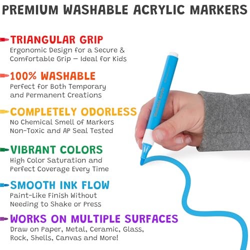 The Pencil Grip Magic Stix Washable Acrylic Markers for Kids and Teens 24 NonToxic Colors AllergenFree Vibrant Paint Pens for Crafting and DIY - Image 3