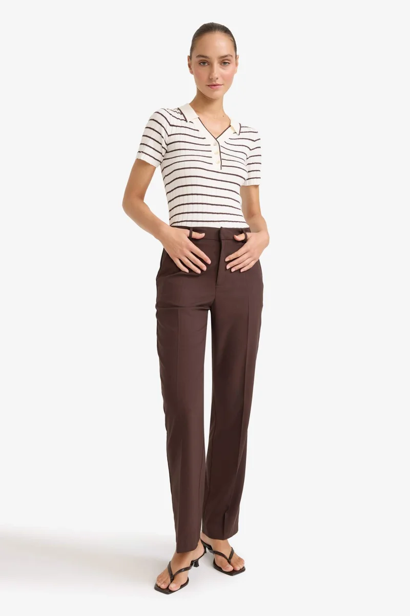 Defacto Slim Fit Polo Collar Striped Knitwear Pullover