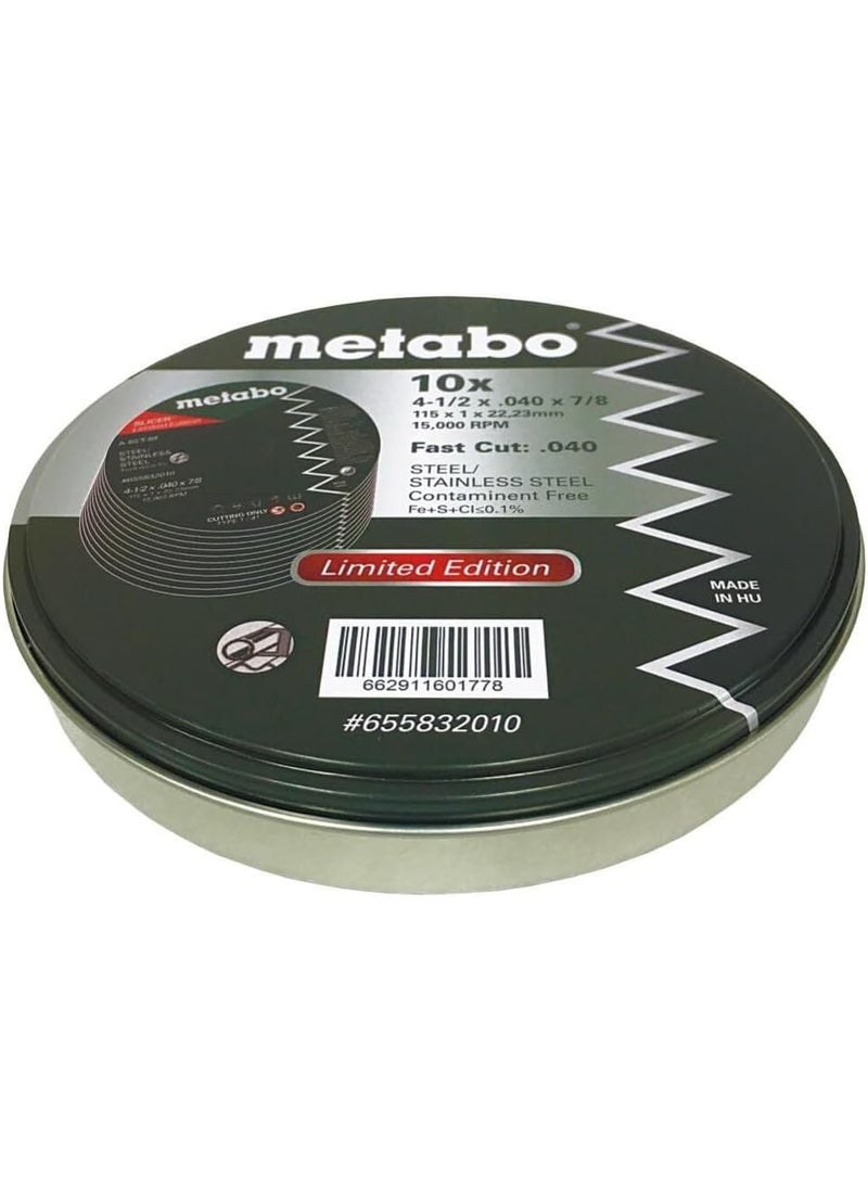 Metabo Metabo  Application SteelStainless Steel  Slicer Wheel Promo Tin 45X040x78 A60T Pk 10 655832010 Type 1 Slicer Wheels  - Image 5
