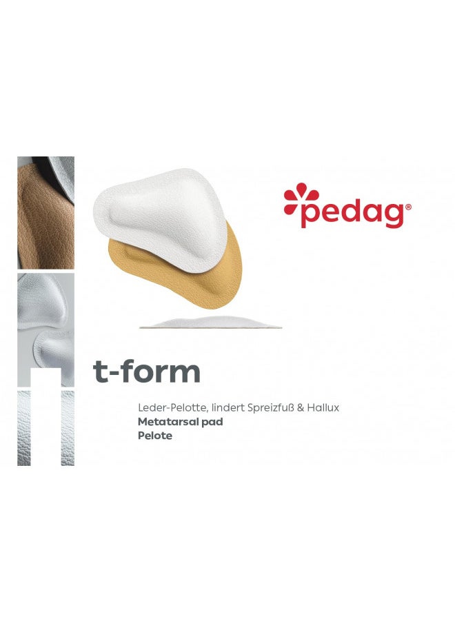 Pedag T-Form | German Made | Metatarsal Foot Pads for Pain Relief | Anatomically Correct | Vegetable Tan Leather | Self Adhesive | White | Size Small, Fits W 5-7 | 1 Pair