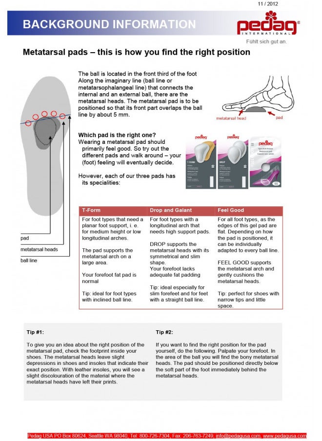 Pedag T-Form | German Made | Metatarsal Foot Pads for Pain Relief | Anatomically Correct | Vegetable Tan Leather | Self Adhesive | White | Size Small, Fits W 5-7 | 1 Pair