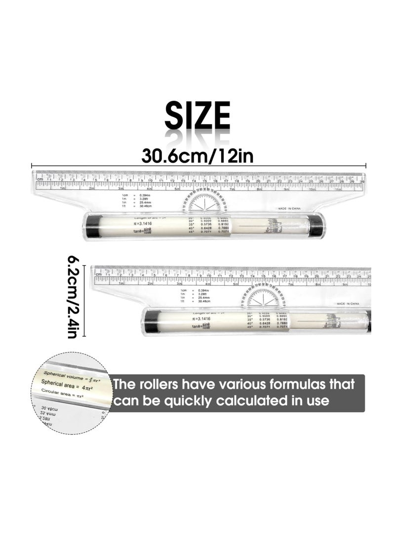 SYOSI - 12 Inch Measuring Rolling Ruler Plastic Multifunctional Drawing Parallel Rolling Ruler Circle Arc Drawing Design Rulers for Drawing Parallel Lines Circles - Image 1