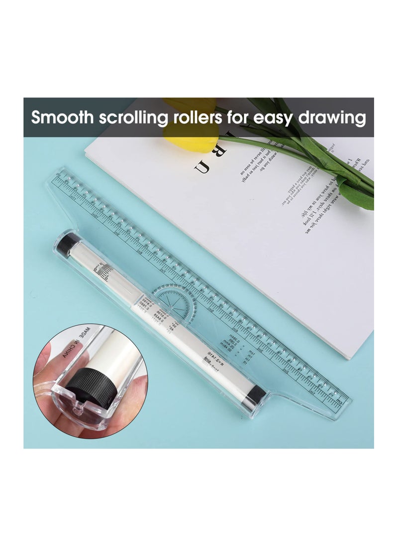 SYOSI - 12 Inch Measuring Rolling Ruler Plastic Multifunctional Drawing Parallel Rolling Ruler Circle Arc Drawing Design Rulers for Drawing Parallel Lines Circles - Image 1