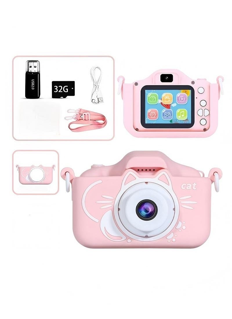 Camera Mini Camera Kids Cute Cat Camera Digital Camera 1080P Video Camera Pink  - Image 1