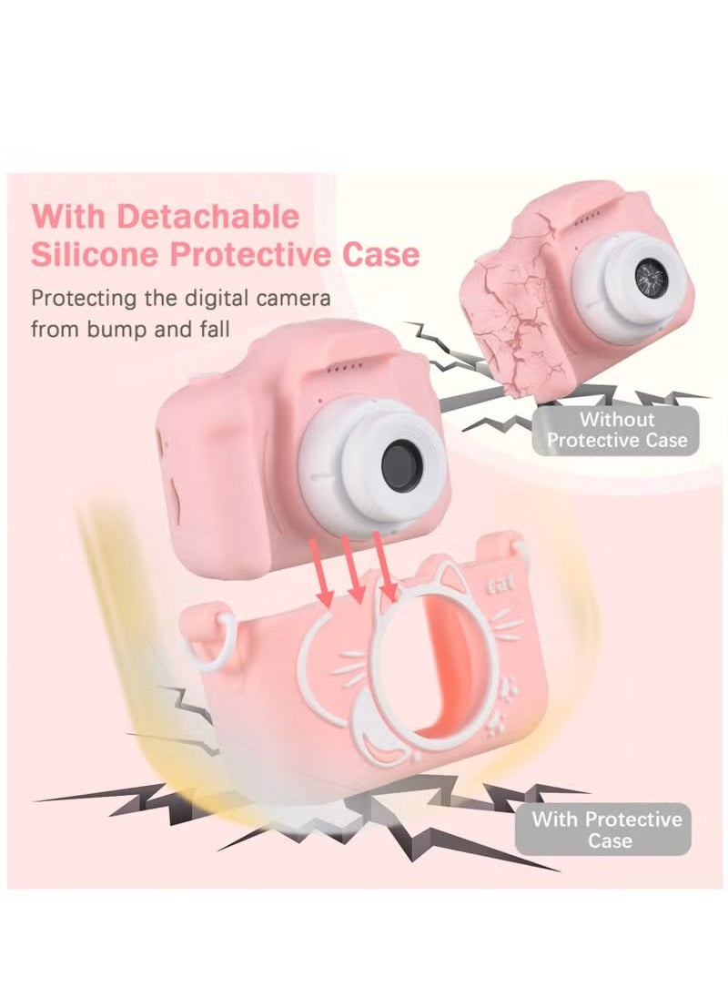 Camera Mini Camera Kids Cute Cat Camera Digital Camera 1080P Video Camera Pink  - Image 2
