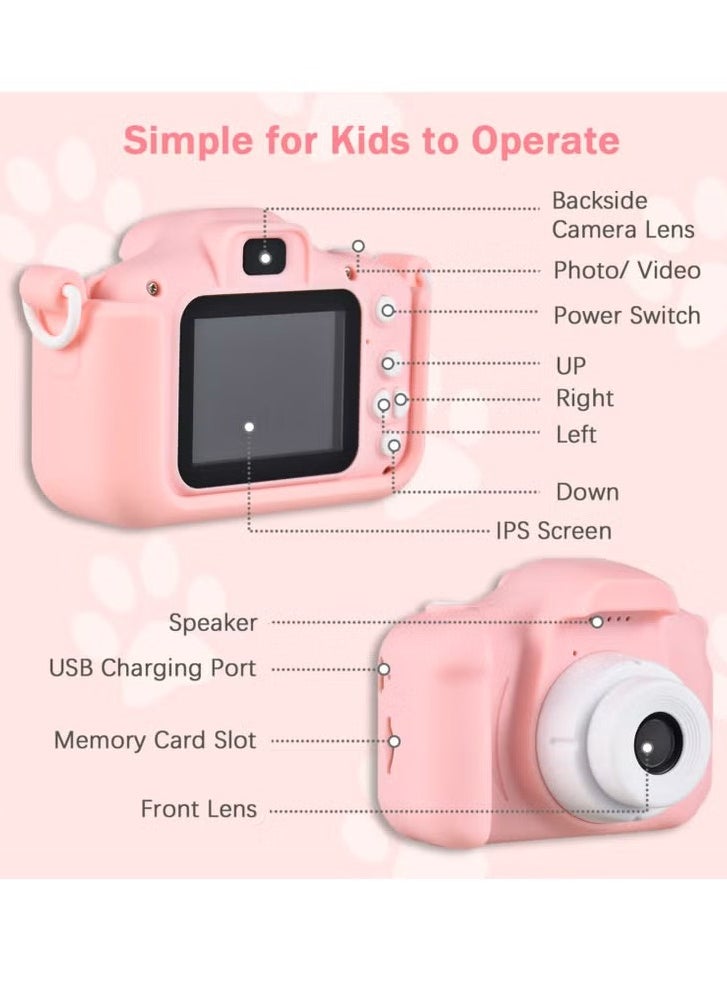 Camera Mini Camera Kids Cute Cat Camera Digital Camera 1080P Video Camera Pink  - Image 3