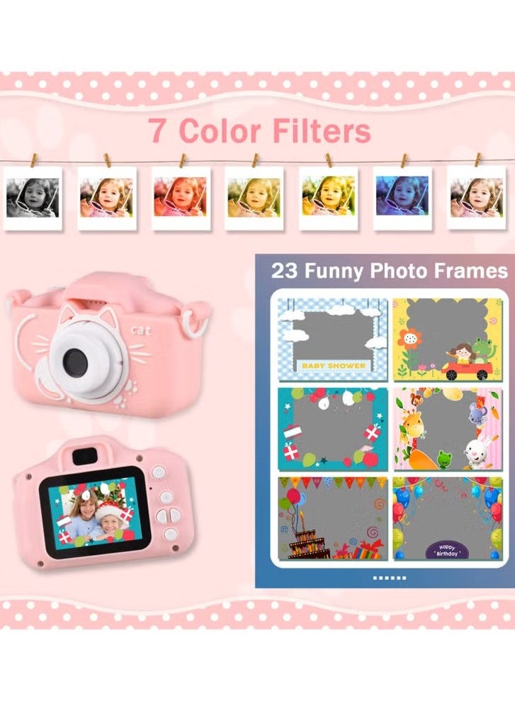 Camera Mini Camera Kids Cute Cat Camera Digital Camera 1080P Video Camera Pink  - Image 4