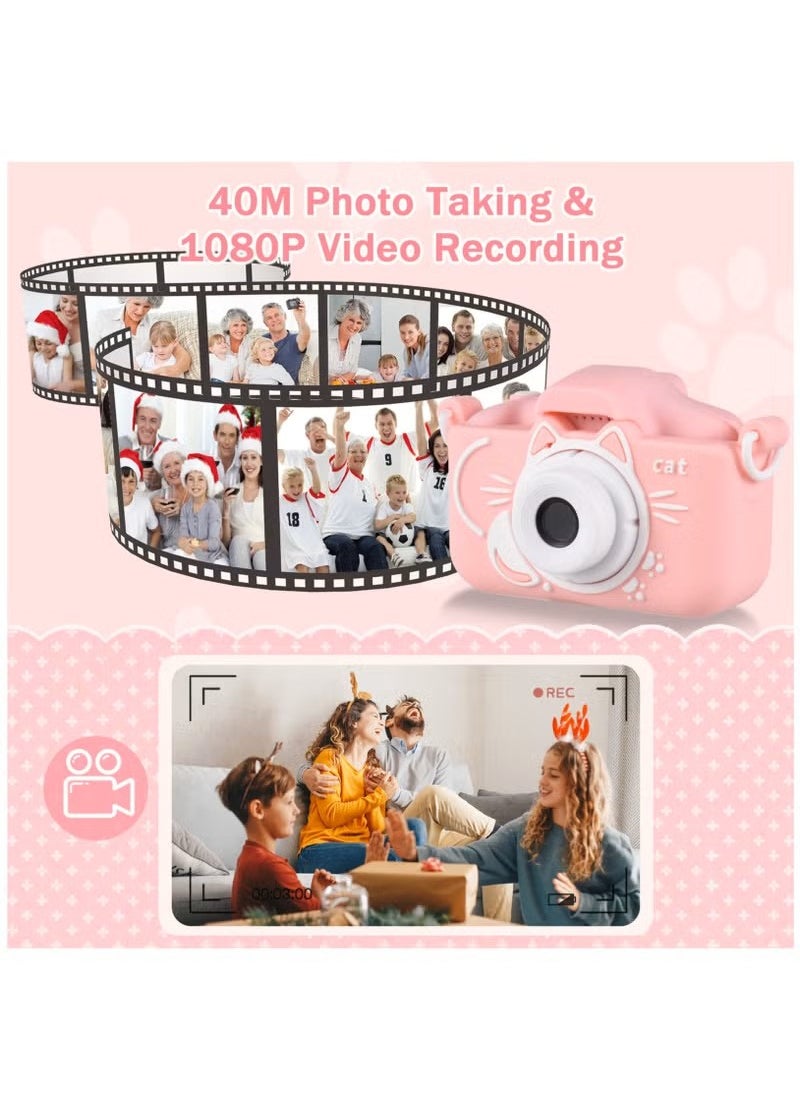 Camera Mini Camera Kids Cute Cat Camera Digital Camera 1080P Video Camera Pink  - Image 5
