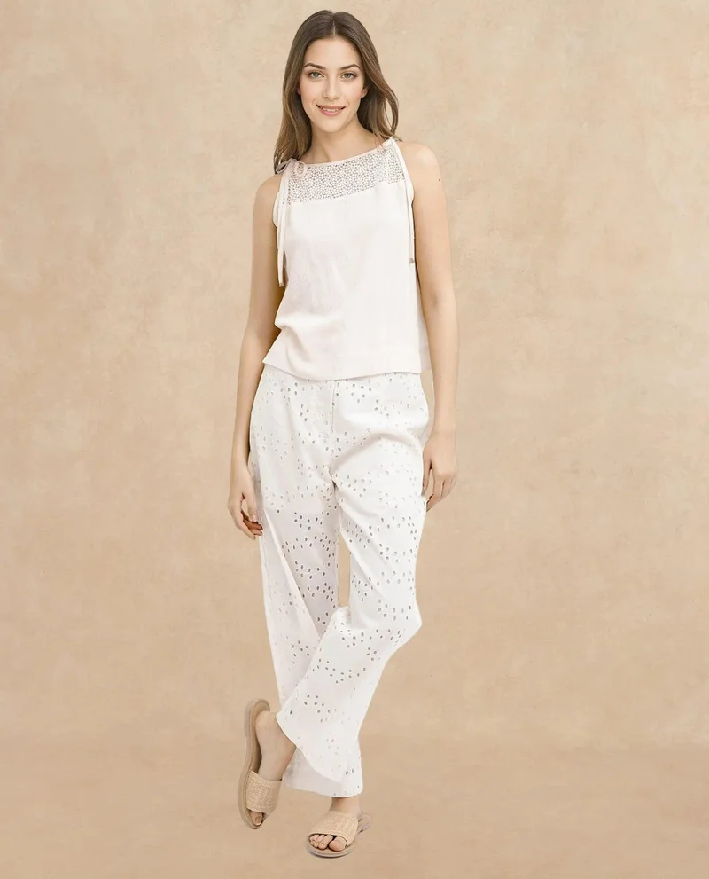 Rareism Women's Elegant Lace Detail Top With Strap Tie-Up
