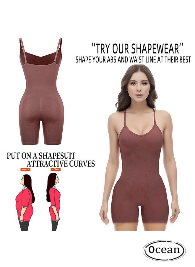 Ocean - Bodysuit for Women Tummy Control Shapewear Mid-Thigh Seamless Full Body Shaper, Tummy Control Shapewear Slim Shaper Hip Lift Body Shaper, Suitable for Daily Life and Exercise, Brown - Image 1