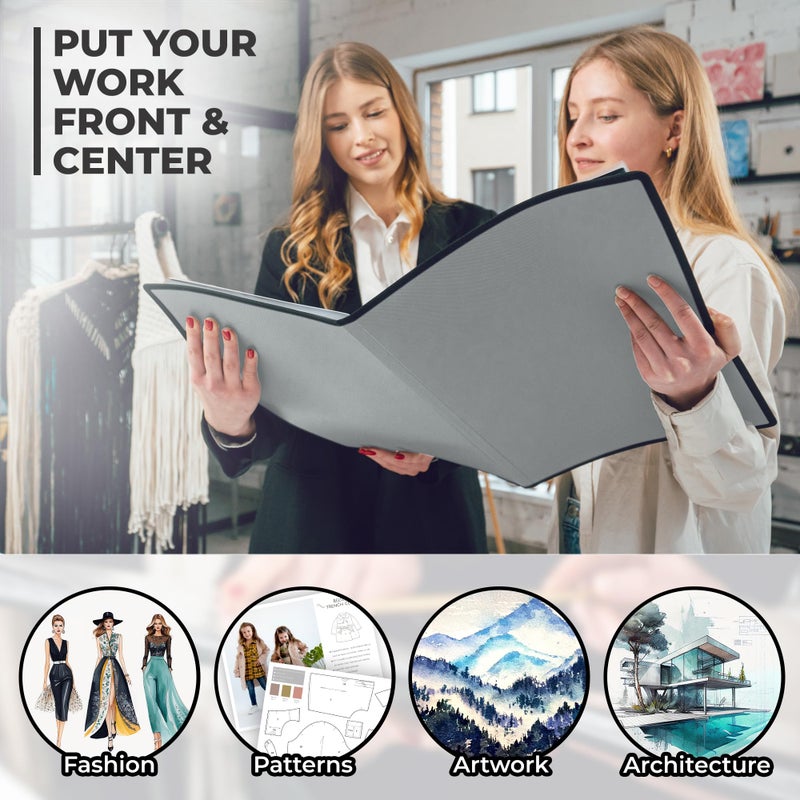 Dunwell 11x17 Art Portfolio Binder with Black Mounting Paper (Silver), Large Portfolio Folder for Artwork Storage, 24 Clear Plastic Sleeves, Displays 48 Pages, Acid-Free Poly 11 x 17 Presentation Book - Image 4