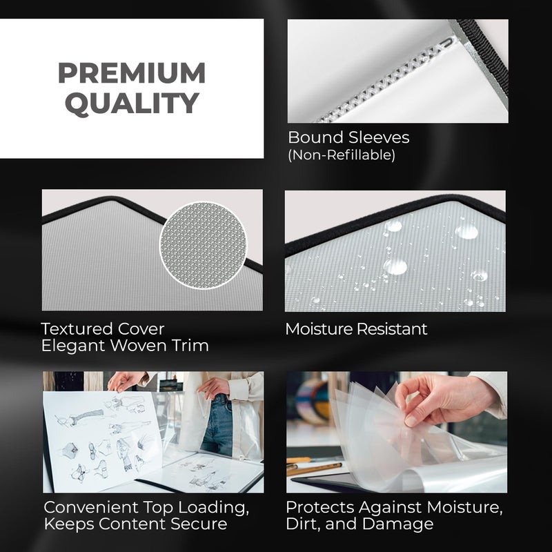 Dunwell 11x17 Art Portfolio Binder with Black Mounting Paper (Silver), Large Portfolio Folder for Artwork Storage, 24 Clear Plastic Sleeves, Displays 48 Pages, Acid-Free Poly 11 x 17 Presentation Book - Image 5