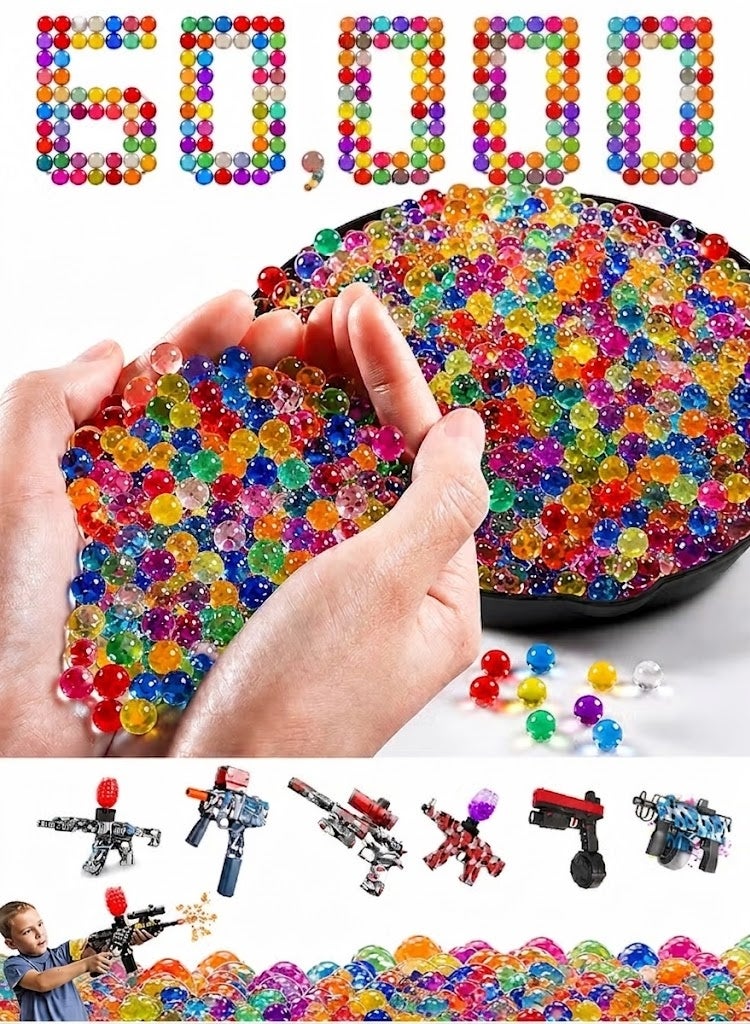 Kidzilla, Gel Blaster Beads 60000PCS – 7 Water Gel Balls for Splatter Ball Gun, Non-Toxic Refill Ammo in Storage Bottle, Multicolour, 8mm - Image 1