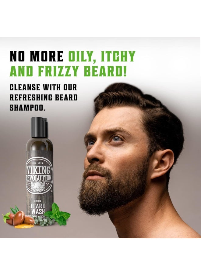 Viking Revolution مجموعة العناية باللحية من فايكنغ ريفولوشن مع زيوت الأركان والجو جوبا - يلين، ينعم ويغذي نمو شعر الوجه - غسول وبلسم برائحة النعناع والأوكاليبتوس (5 أوقيات) - Image 4
