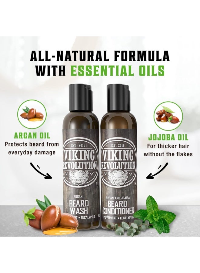 Viking Revolution مجموعة العناية باللحية من فايكنغ ريفولوشن مع زيوت الأركان والجو جوبا - يلين، ينعم ويغذي نمو شعر الوجه - غسول وبلسم برائحة النعناع والأوكاليبتوس (5 أوقيات) - Image 2