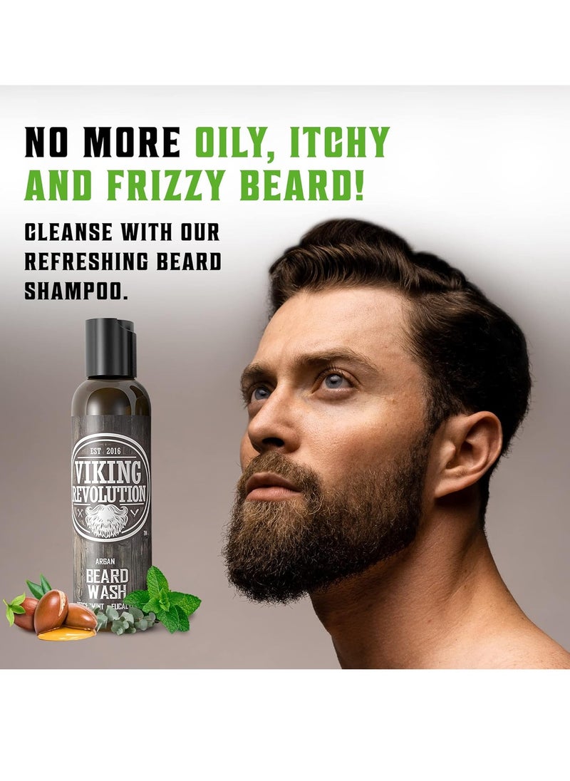 Viking Revolution - Viking Revolution Beard Care Set with Argan & Jojoba Oils - Softens, Smooths & Nourishes Facial Hair Growth - Peppermint and Eucalyptus Scented Wash & Conditioner (5 oz) - Image 1