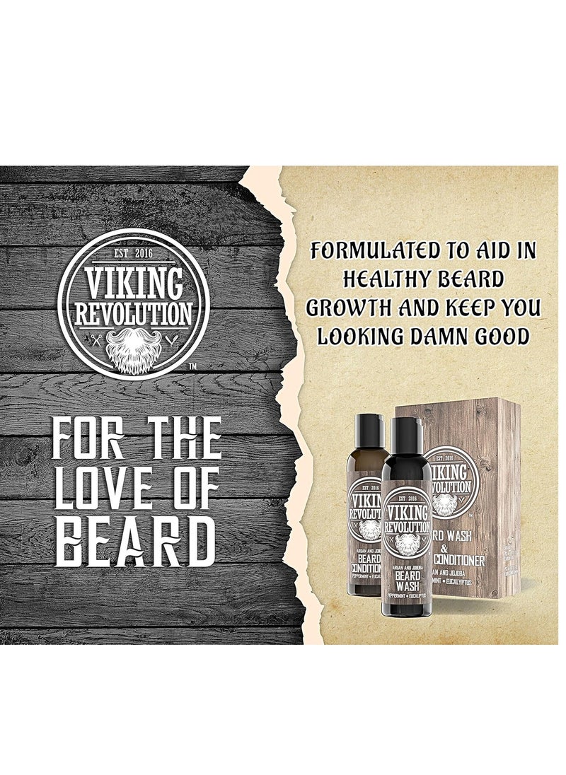 Viking Revolution - Viking Revolution Beard Care Set with Argan & Jojoba Oils - Softens, Smooths & Nourishes Facial Hair Growth - Peppermint and Eucalyptus Scented Wash & Conditioner (5 oz) - Image 1
