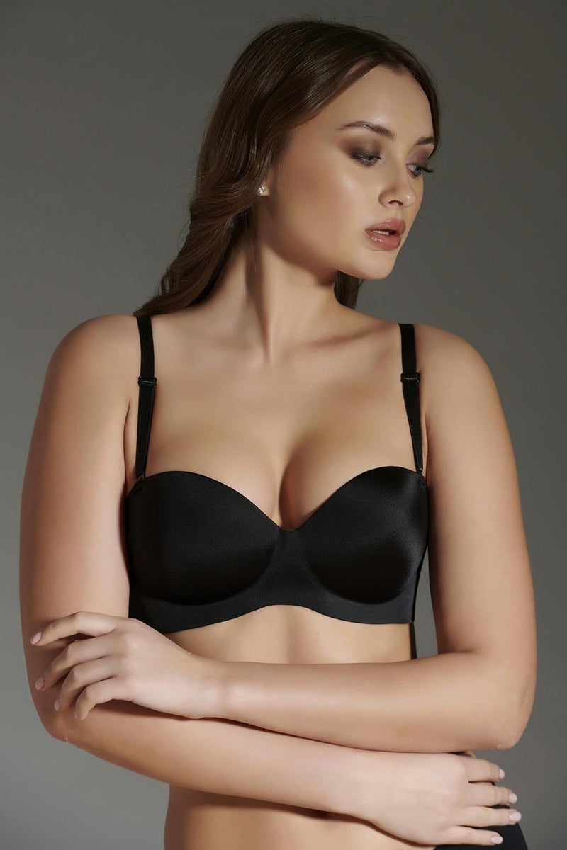 Cotonhause Women's Strapless Lotus Laser Cut Empty Cup Black Bra 336050  - Image 1