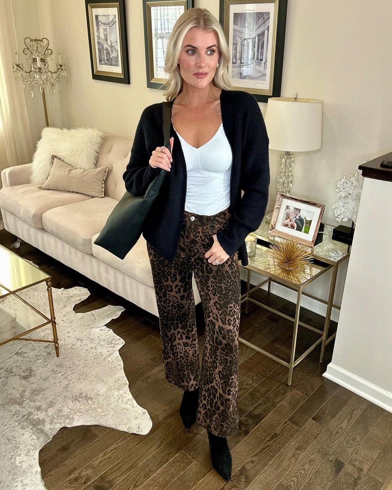 luvamia Wide Leg Jeans Woman Trendy High Waisted Leopard Cheetah Print Brown Pants Women Ankle Length Stretchy Ladies Jeans Cowboy for Women Fall Wide Leg Brown Leopard Size Large 12 to 14 - Image 4