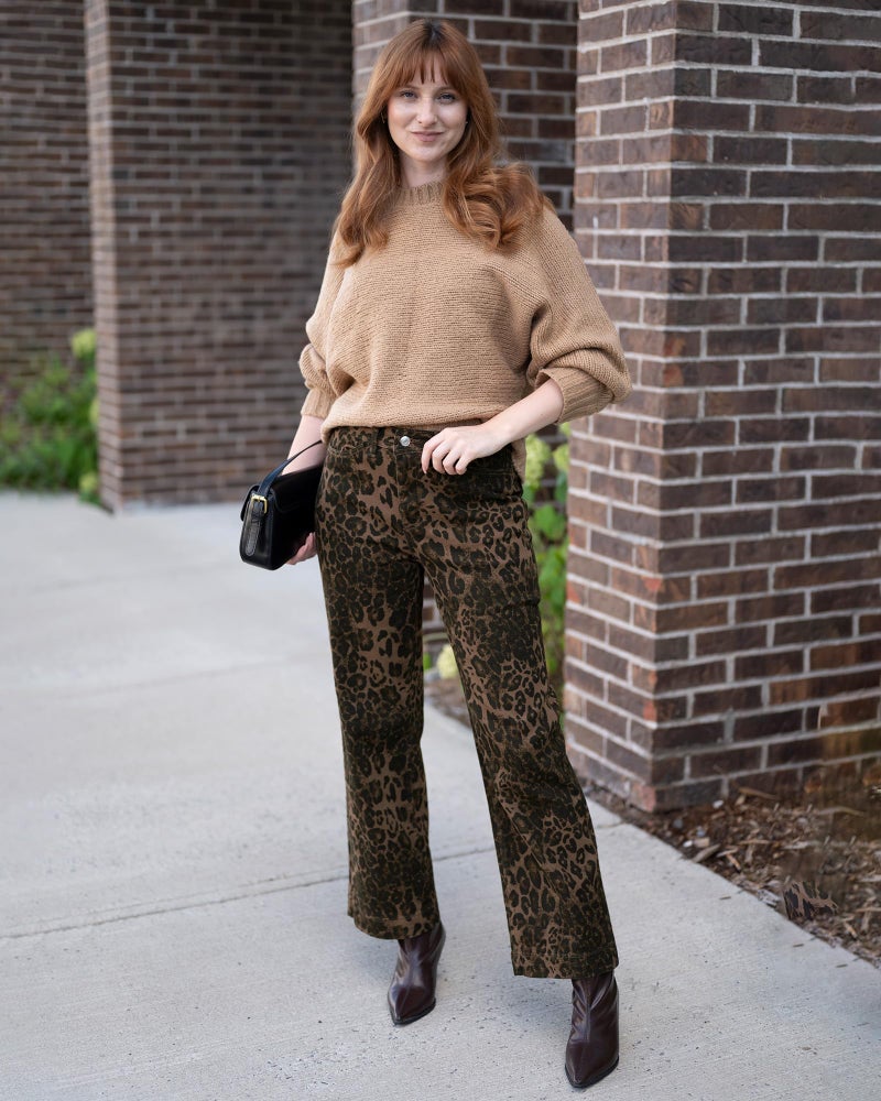 luvamia Wide Leg Jeans Woman Trendy High Waisted Leopard Cheetah Print Brown Pants Women Ankle Length Stretchy Ladies Jeans Cowboy for Women Fall Wide Leg Brown Leopard Size Large 12 to 14 - Image 3