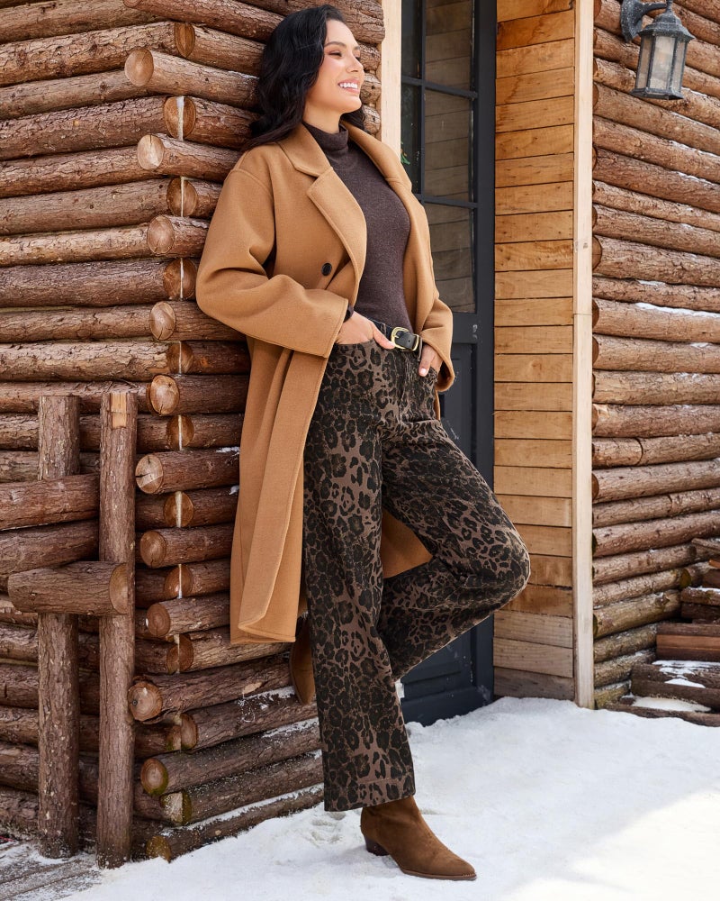 luvamia Wide Leg Jeans Woman Trendy High Waisted Leopard Cheetah Print Brown Pants Women Ankle Length Stretchy Ladies Jeans Cowboy for Women Fall Wide Leg Brown Leopard Size Large 12 to 14 - Image 5