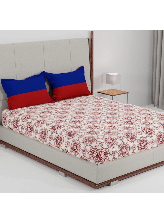 ترايدنت طقم ملاءات سرير ترايدنت - مجموعة الراحة الحضرية، ملاءة سرير من القطن بنسبة 100% للسرير المزدوج (ملاءة سرير واحدة بحجم كوين مع غطائين للوسائد) نعومة فائقة، 144 خيطًا - أحمر ماندالا ملكي - Image 2