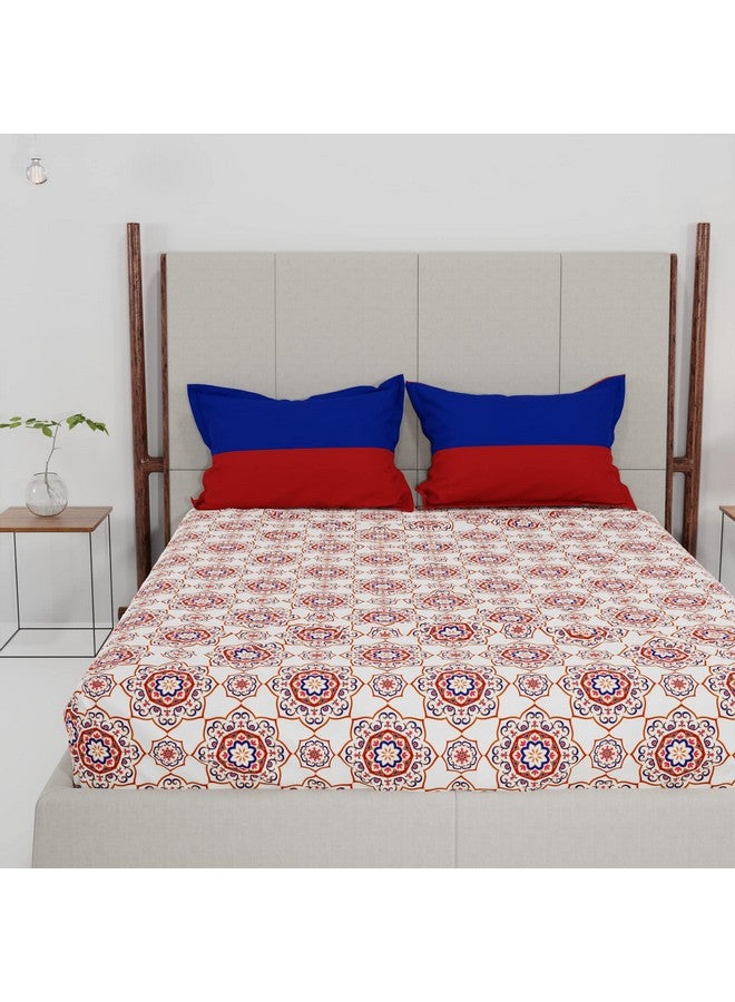 ترايدنت طقم ملاءات سرير ترايدنت - مجموعة الراحة الحضرية، ملاءة سرير من القطن بنسبة 100% للسرير المزدوج (ملاءة سرير واحدة بحجم كوين مع غطائين للوسائد) نعومة فائقة، 144 خيطًا - أحمر ماندالا ملكي - Image 1