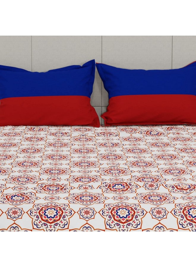 ترايدنت طقم ملاءات سرير ترايدنت - مجموعة الراحة الحضرية، ملاءة سرير من القطن بنسبة 100% للسرير المزدوج (ملاءة سرير واحدة بحجم كوين مع غطائين للوسائد) نعومة فائقة، 144 خيطًا - أحمر ماندالا ملكي - Image 3