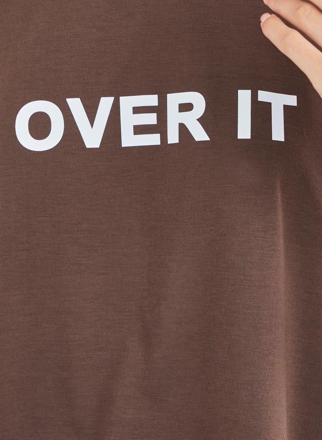 Styli Women Brown Slogan Print Oversized T-Shirt - Image 4