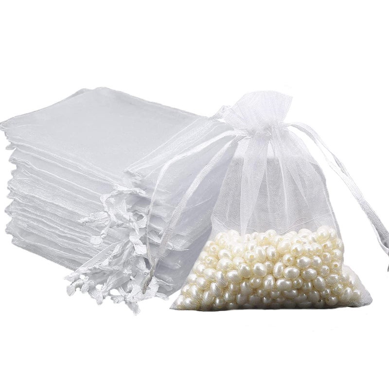 Intckwan Pack of 50 White Organza Bags, 10 x 15 cm, Wedding, Party, Gift Bags with Satin Drawstring - Image 1