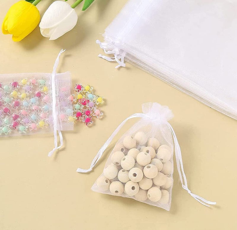 Intckwan Pack of 50 White Organza Bags, 10 x 15 cm, Wedding, Party, Gift Bags with Satin Drawstring - Image 3