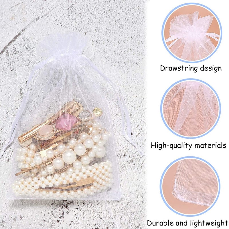 Intckwan Pack of 50 White Organza Bags, 10 x 15 cm, Wedding, Party, Gift Bags with Satin Drawstring - Image 4