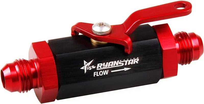 RYANSTAR RACING صمام إغلاق الوقود Ryanstar AN6 6AN إلى 6AN تركيب ذكر من الألمنيوم مؤكسد باللونين الأسود والأحمر - Image 1