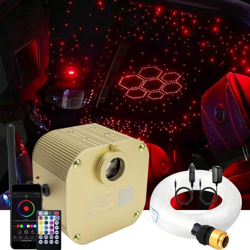 azimom Bluetooth16w Twinkle Fiber Optic Lights Star Ceiling Lighting Kits Mixed 335pcs 13.1ft Fiber Strands End Glow RGBW Music Mode Light Source Car Use Headliner Home Decor - Image 1