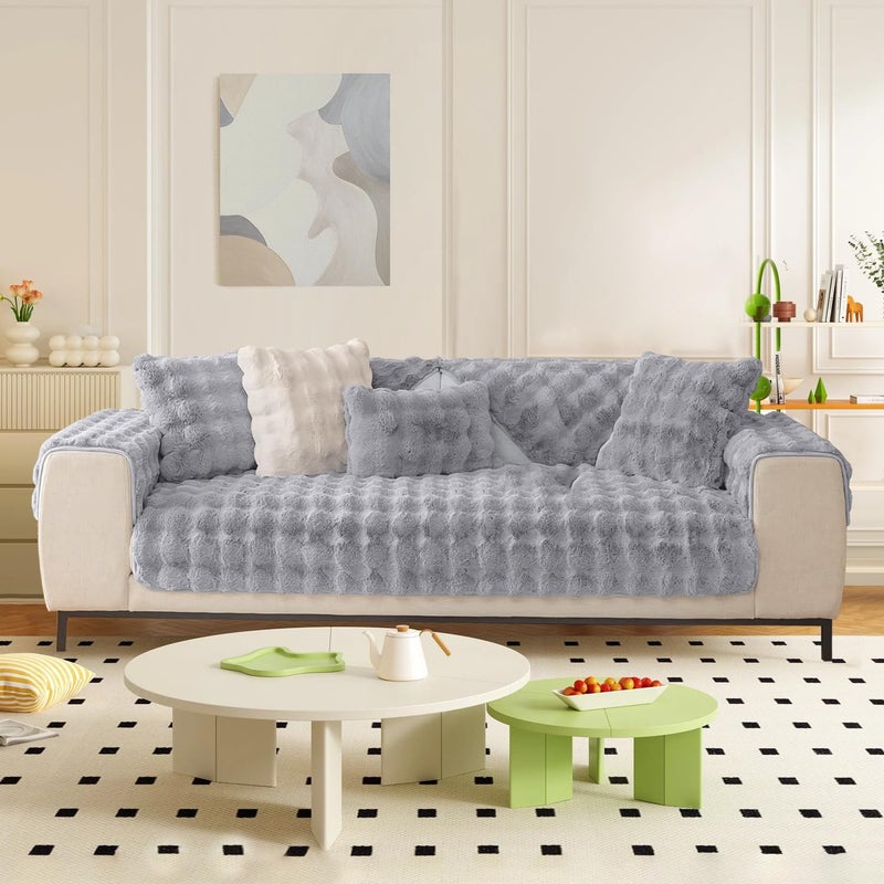 LINGKY Thick Rabbit Plush Sofa Cover - Image 2