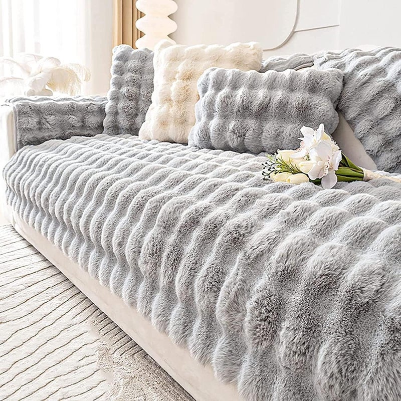 LINGKY Thick Rabbit Plush Sofa Cover - Image 1