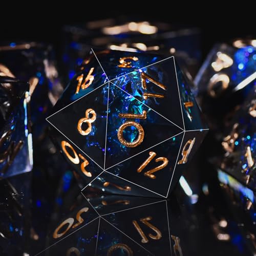 AUSTOR 7-Die DND Dice Set Handmade Sharp Edge Polyhedral Dice for Dungeons and Dragons RPG MTG Table Games（Dark Star） - Image 5