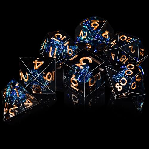 AUSTOR 7-Die DND Dice Set Handmade Sharp Edge Polyhedral Dice for Dungeons and Dragons RPG MTG Table Games（Dark Star） - Image 3