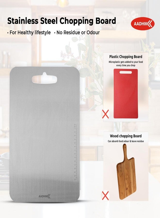 AADHIK Chopping Board Stainless Steel Medium Size Metal Cutting Kitchen,Heavy Duty Choping-Board Vegetable,Fruit Cutter, Meats Vegetable Chopper Boards,Safe Durable -33cm*22cm - Image 2