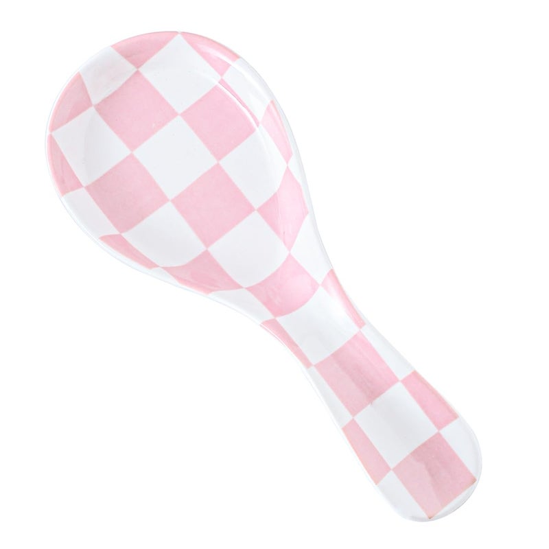 YOSCO Ceramic Spoon Rest for Stove Top, Checkered Spoon Holder Utensil Rest, Cute Spoon Rests for Coffee Bar (Pink) - Image 1