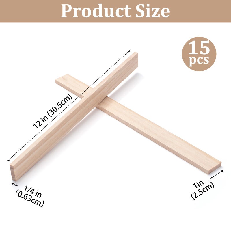Coowayze Wood Strips Slats Wooden Dowels for Crafts 1/4" Ã— 1" Ã— 12", 15 PCS Wood Trim Flat Lumber Boards Square Dowel Rods Wooden Sticks for Crafting, Woodworking, Model Making - Image 2
