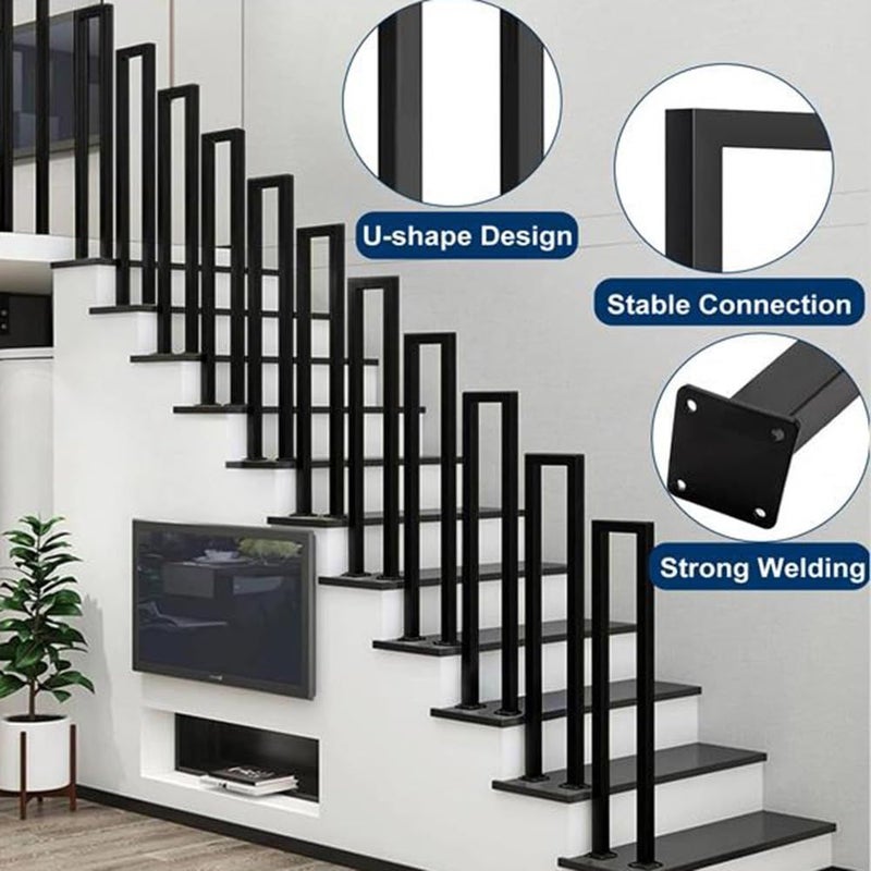 Modern U Shaped Stair Handrail 75cm 2 4ft Black Iron Floor Mounted Indoor Support Rail - Image 4