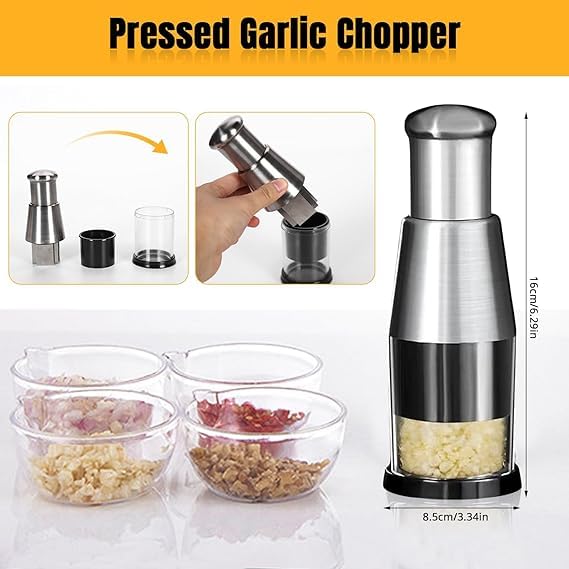 KRLZ Manual Pressed Chopper Garlic Press Garlic Crusher Stainless Steel Hand Chopper Garlic Mincer Garlic Chopper Handle Kitchen Food Mincer Gadget for Ginger Chili Black Pepper Onion Salad - Image 2