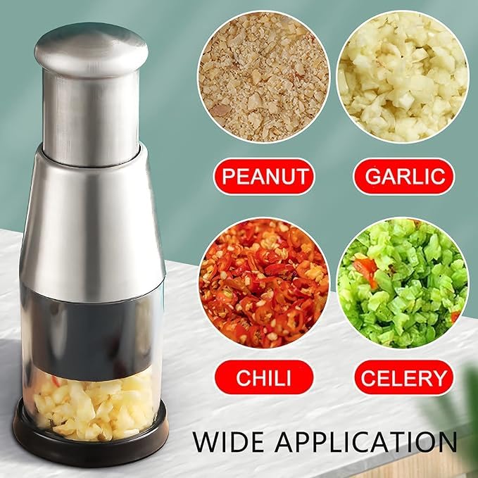 KRLZ Manual Pressed Chopper Garlic Press Garlic Crusher Stainless Steel Hand Chopper Garlic Mincer Garlic Chopper Handle Kitchen Food Mincer Gadget for Ginger Chili Black Pepper Onion Salad - Image 3