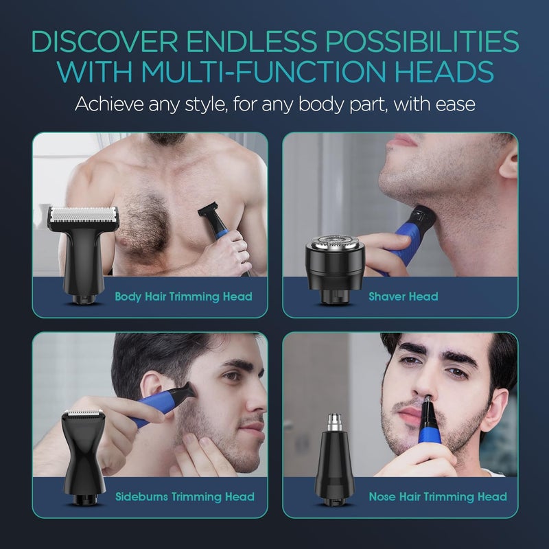 VOYOR Beard Trimmer for Men Electric Razor, Nose Face Body Hair Trimmer with Adjustable Length Combs All in 1 Rechargeable Mens Grooming Kit Cordless Electric Shaver Wet/Dry TX510 (Blue) - Image 5